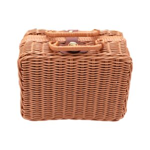 msuiint rattan storage basket, retro wicker suitcase, willow handwoven receiving bins with handles, straw seaweed makeup organizer, vintage crossbody bags container womens handbag, 13.8x9.4x4.7 inch