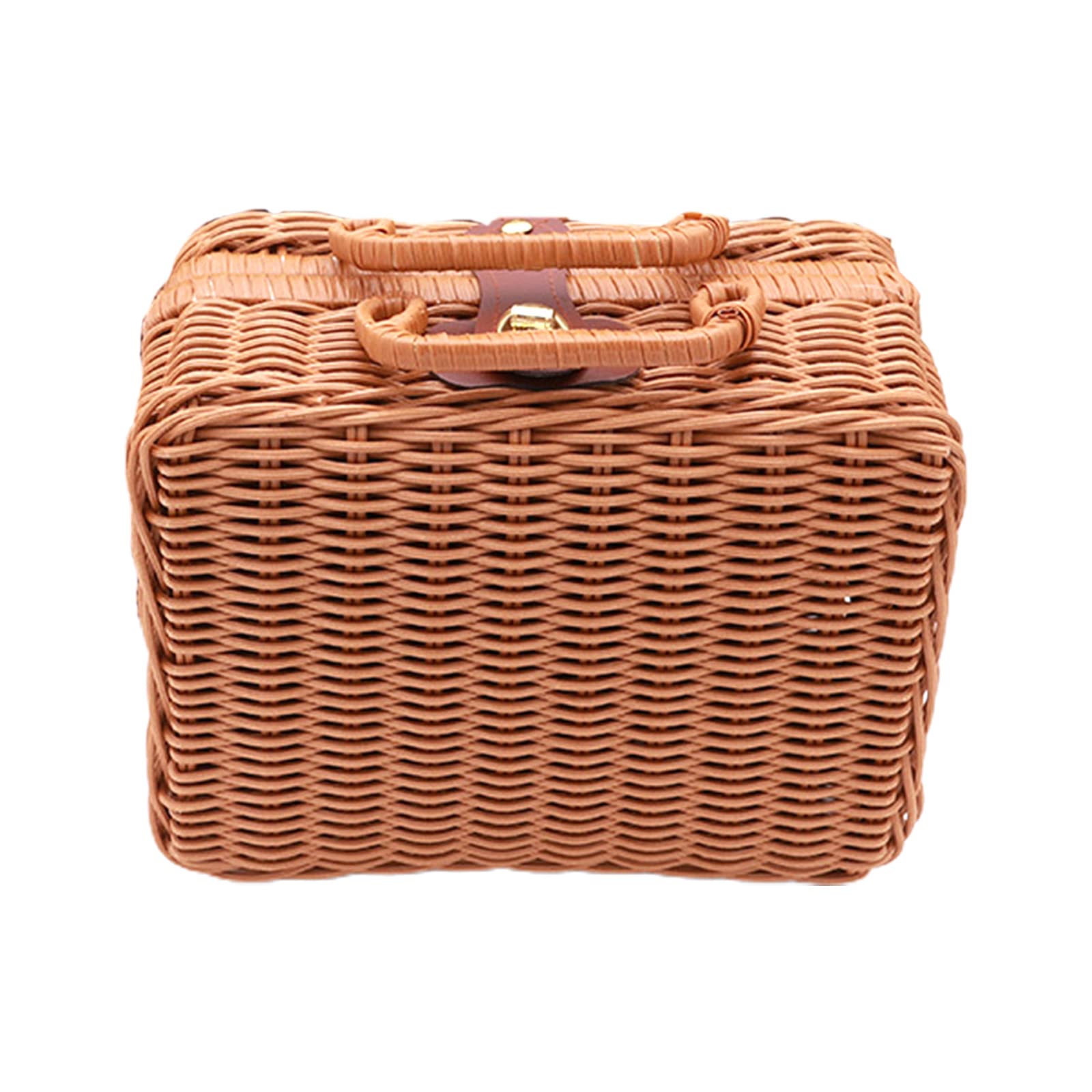 MSUIINT Rattan Storage Basket, Retro Wicker Suitcase, Willow Handwoven Receiving Bins with Handles, Straw Seaweed Makeup Organizer, Vintage Crossbody Bags Container Womens Handbag, 13.8x9.4x4.7 inch