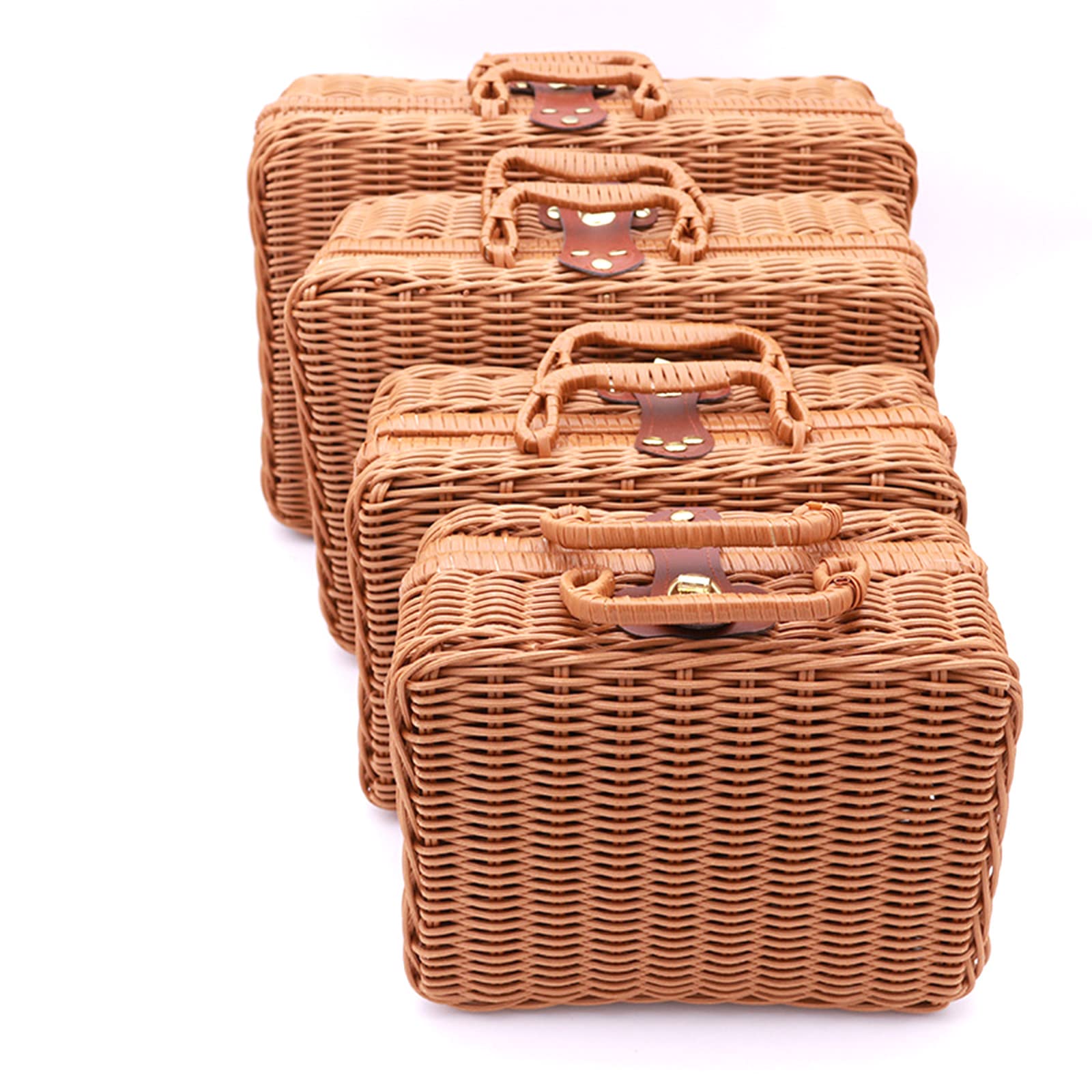 MSUIINT Rattan Storage Basket, Retro Wicker Suitcase, Willow Handwoven Receiving Bins with Handles, Straw Seaweed Makeup Organizer, Vintage Crossbody Bags Container Womens Handbag, 13.8x9.4x4.7 inch