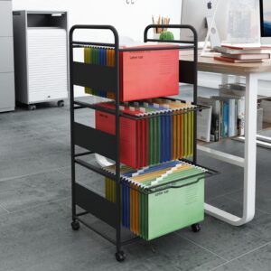 puncia 3 tiers metal rolling file carts with wheels hanging files for letter size movable pull-out file folder rack drawer file cabinet for home office