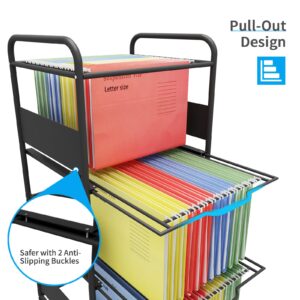 PUNCIA 3 Tiers Metal Rolling File Carts with Wheels Hanging Files for Letter Size Movable Pull-Out File Folder Rack Drawer File Cabinet for Home Office