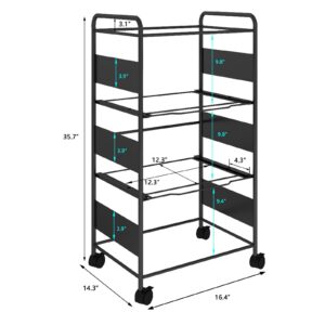 PUNCIA 3 Tiers Metal Rolling File Carts with Wheels Hanging Files for Letter Size Movable Pull-Out File Folder Rack Drawer File Cabinet for Home Office