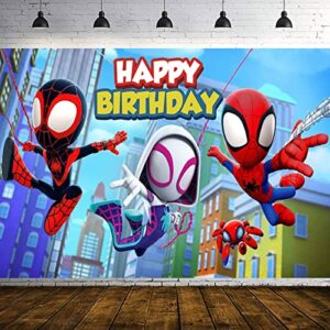 spidey and his amazing friends backdrop, cartoon superhero spiderman themed photography backdrops for girl kids happy birthday party photo background (5x3ft)