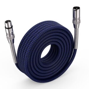 xlr cable 100ft, ciwoda multi-color heavy duty nylon braided xlr male to female, microphone cable 3 pin balanced xlr cable compatible with speakers, microphones, stage lighting and more - blue
