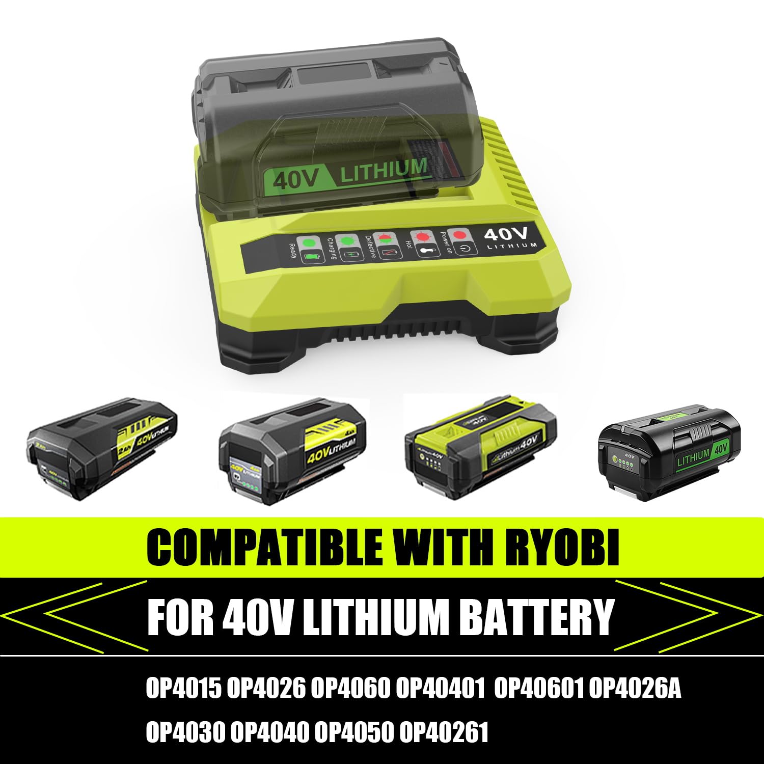 Bakipante OP401 40V Battery Charger Compatible with Ryobi 40V Battery Charger for OP4015 OP4026 OP4026A OP4030 OP40301 OP4040 OP4050 OP4050A Lithium-ion Battery