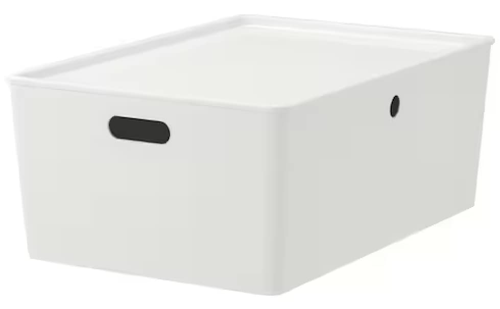 I-K-E-A KUGGIS Plastic Storage Box With Lid & Handles White Large Clothes Arts & Crafts, Game Accessories Or Bulky Items Organizer Besta Shelf Unit 14 1/2x21 ¼x8 ¼ ''