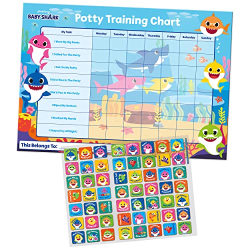 Paper Projects 01.70.30.041 Baby Shark Potty Training Includes 56 Sparkly Stickers | Colourful Chart is Wipe-Clean, Blue, 29.7cm x 42cm