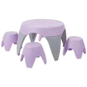 ecr4kids ayana table and stool set, outdoor kids table and chairs, light purple/light grey, 5-piece