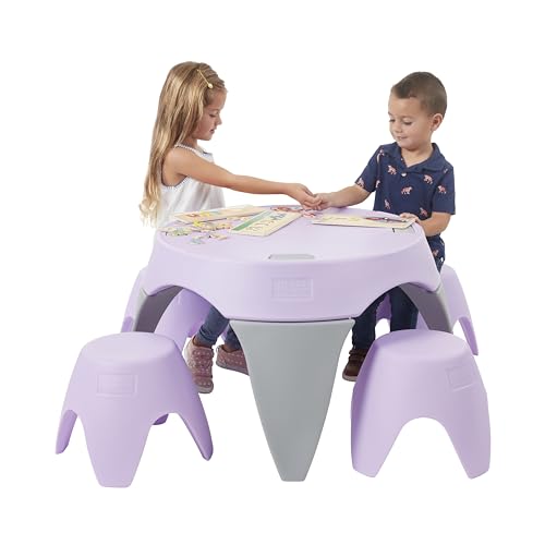 ECR4Kids Ayana Table and Stool Set, Outdoor Kids Table and Chairs, Light Purple/Light Grey, 5-Piece