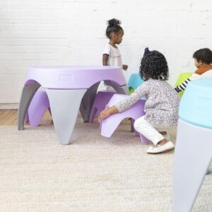 ECR4Kids Ayana Table and Stool Set, Outdoor Kids Table and Chairs, Light Purple/Light Grey, 5-Piece