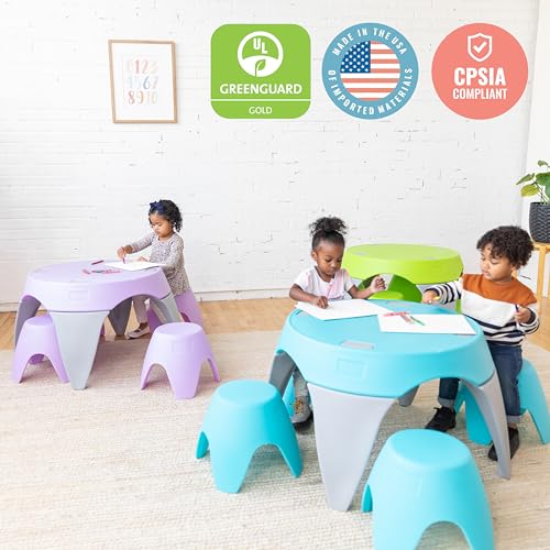 ECR4Kids Ayana Table and Stool Set, Outdoor Kids Table and Chairs, Light Purple/Light Grey, 5-Piece