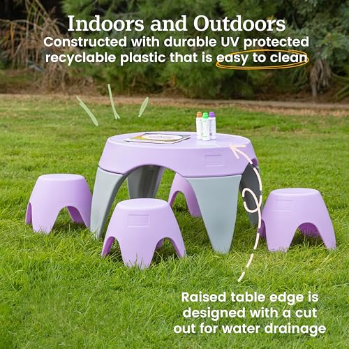 ECR4Kids Ayana Table and Stool Set, Outdoor Kids Table and Chairs, Light Purple/Light Grey, 5-Piece