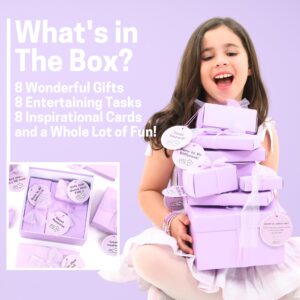 HAPPY LOLLI Gift for Tween and Teen Girls - 8 Wrapped Gifts in 1 Box with Fun Tasks and Cards to Empower Girls. (Purple)