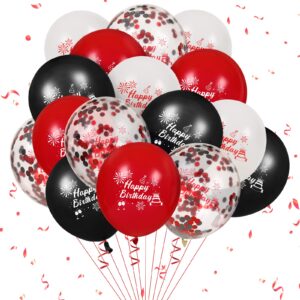 16 pcs red black confetti latex balloons, 12 inch red black and white happy birthday decoration balloons for red black themed men women birthday wedding anniversary graduation new year party supplies