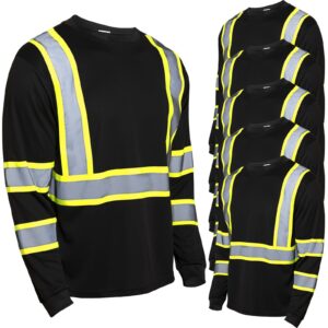zhanmai 6 pack safety long sleeve, class 3 high visibility t shirt with reflective strips for work surveyor construction (mixcolor, xl)