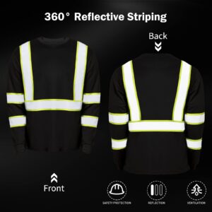 Zhanmai 6 Pack Safety Long Sleeve, Class 3 High Visibility T Shirt with Reflective Strips for Work Surveyor Construction (Mixcolor, XL)