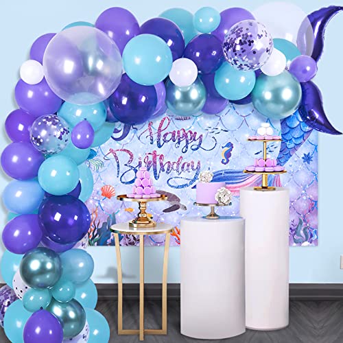 Freechase Mermaid Theme Birthday Decorations - Mermaid Party Decorations Supplies Include Mermaid Balloons Garland Kit, Mermaid Birthday Backdrop, Tablecloth, Mermaid Decorations for Birthday Party