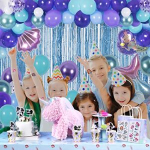 Freechase Mermaid Theme Birthday Decorations - Mermaid Party Decorations Supplies Include Mermaid Balloons Garland Kit, Mermaid Birthday Backdrop, Tablecloth, Mermaid Decorations for Birthday Party