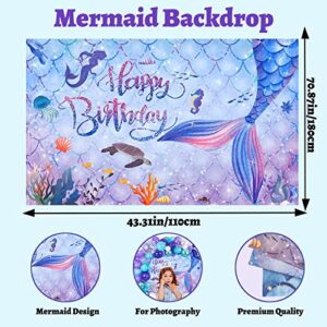 Freechase Mermaid Theme Birthday Decorations - Mermaid Party Decorations Supplies Include Mermaid Balloons Garland Kit, Mermaid Birthday Backdrop, Tablecloth, Mermaid Decorations for Birthday Party