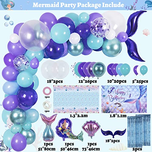 Freechase Mermaid Theme Birthday Decorations - Mermaid Party Decorations Supplies Include Mermaid Balloons Garland Kit, Mermaid Birthday Backdrop, Tablecloth, Mermaid Decorations for Birthday Party