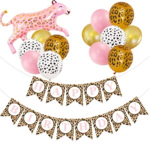 leopard birthday banner pink safari cheetah party decoration animal balloon jungle tropical forest party supplies