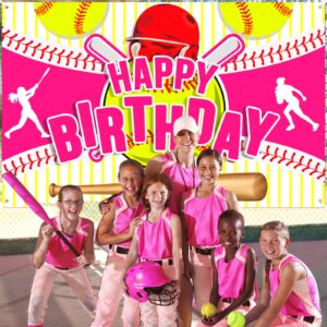 Softball Party Decorations Softball Happy Birthday Banner Party Supplies for Girls Kids Teens Large Sport Themed Birthday Backdrop for Christmas Holiday Birthday Party Favor Decor Photo Background