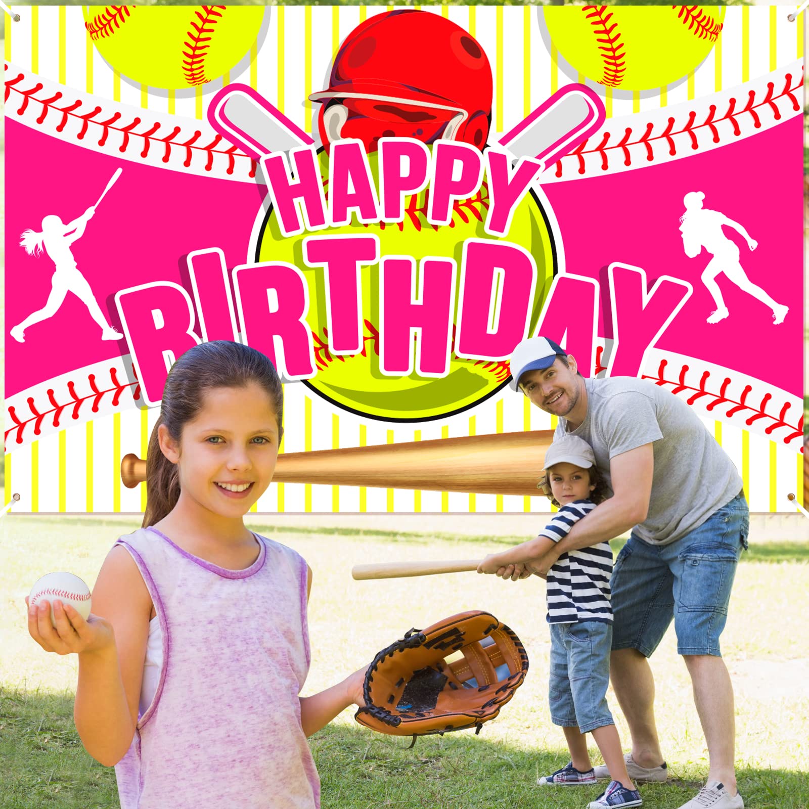 Softball Party Decorations Softball Happy Birthday Banner Party Supplies for Girls Kids Teens Large Sport Themed Birthday Backdrop for Christmas Holiday Birthday Party Favor Decor Photo Background