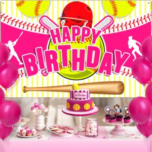 Softball Party Decorations Softball Happy Birthday Banner Party Supplies for Girls Kids Teens Large Sport Themed Birthday Backdrop for Christmas Holiday Birthday Party Favor Decor Photo Background