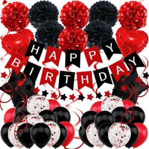 zerodeco birthday decorations, black and red birthday party decorations happy birthday banner pompoms balloon for boys girls men women birthday party decorations supplies