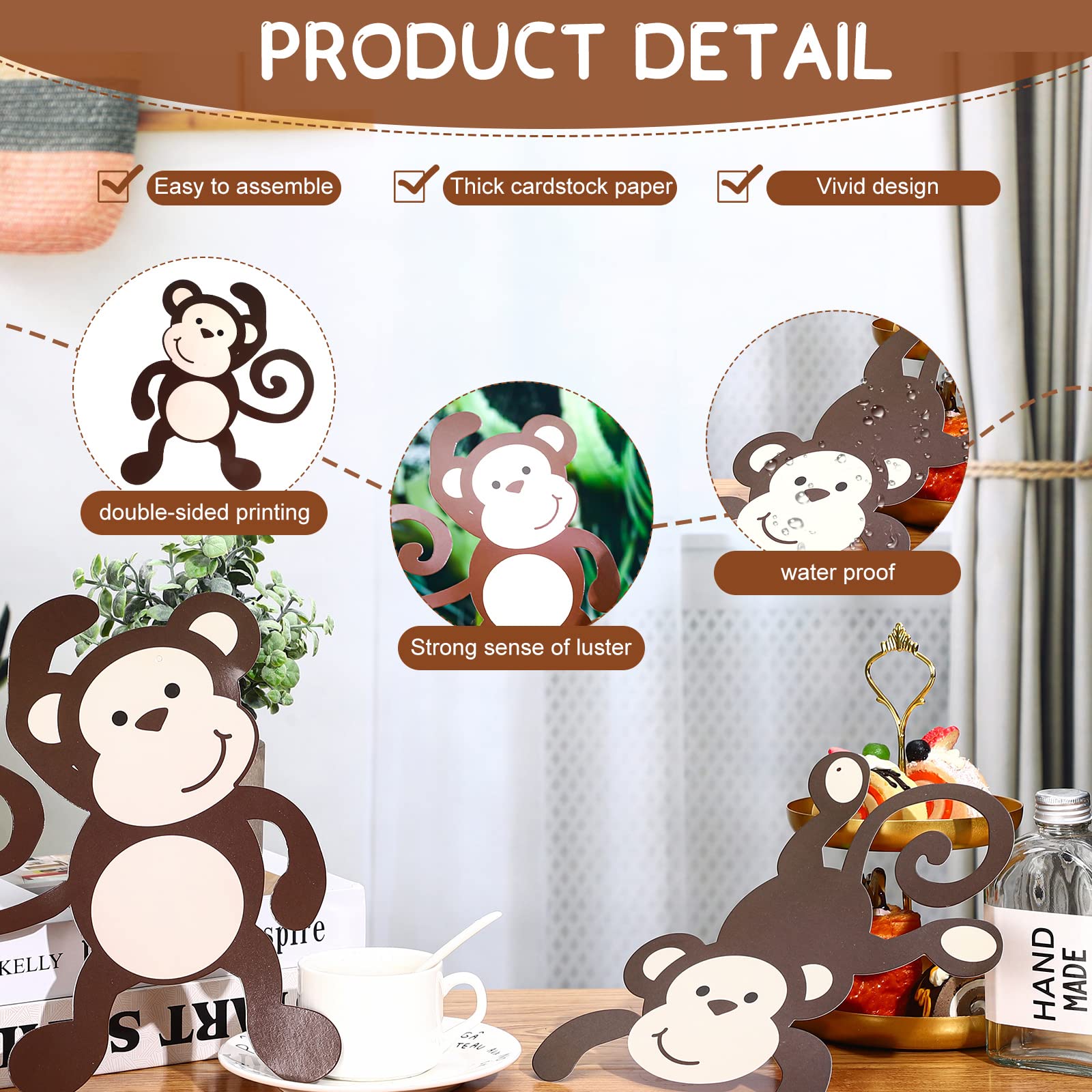 Qunclay Monkey Cutouts Jungle Party Decorations Monkeys Birthday Party Supplies Paper Safari Hanging Print Wall Decor for Kids Birthday Party Baby Shower Supplies