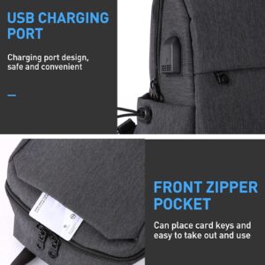 Small Black Sling Crossbody Backpack Shoulder Bag for Men Women, Lightweight One Strap Tactical Chest Backpack Sling Bag Backpack for Hiking Walking Biking Travel Cycling USB Charger Port Nylon Gray