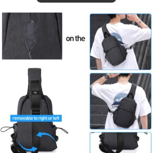 Small Black Sling Crossbody Backpack Shoulder Bag for Men Women, Lightweight One Strap Tactical Chest Backpack Sling Bag Backpack for Hiking Walking Biking Travel Cycling USB Charger Port Nylon Gray