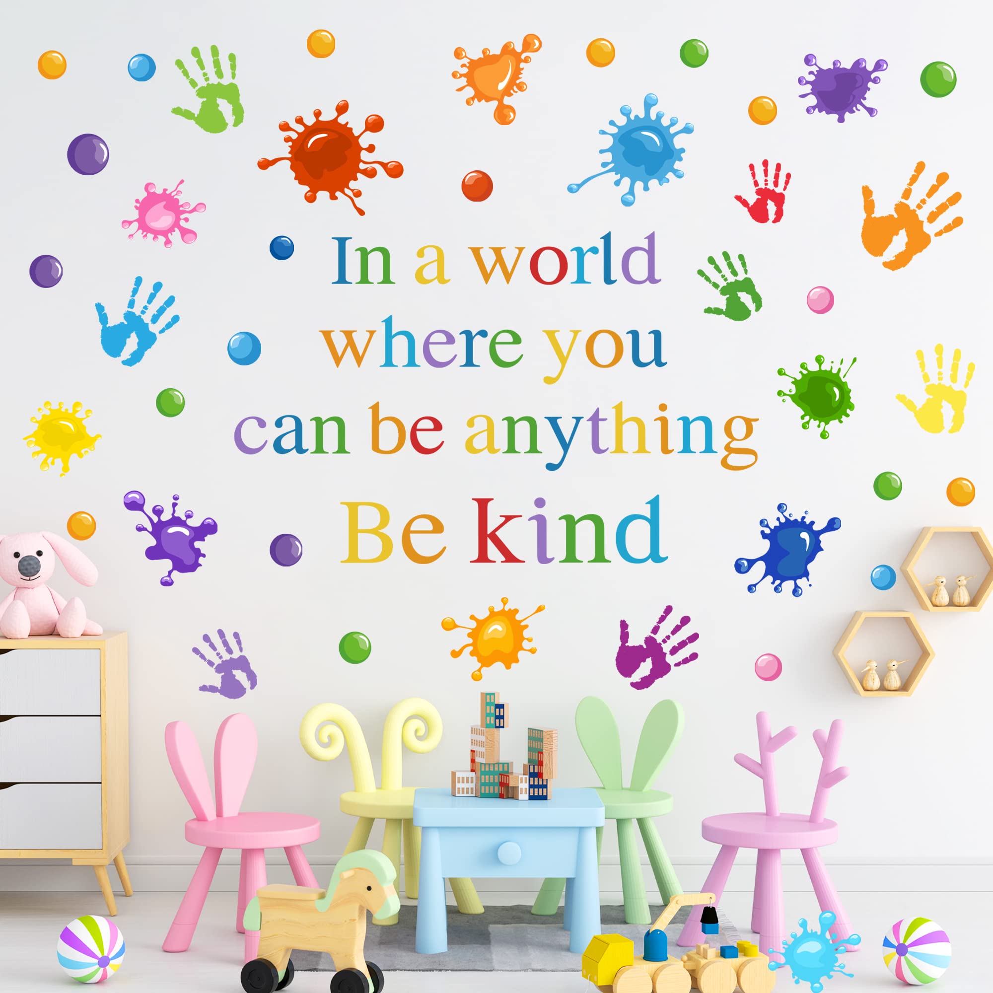 Colorful Inspirational Wall Decals Motvational Phrase Wall Stickers Positive Sayings Lettering Decal Paint Splatter Handprint Wall Stickers for Kids Girls Classroom Playroom Nursery Bedroom Decor