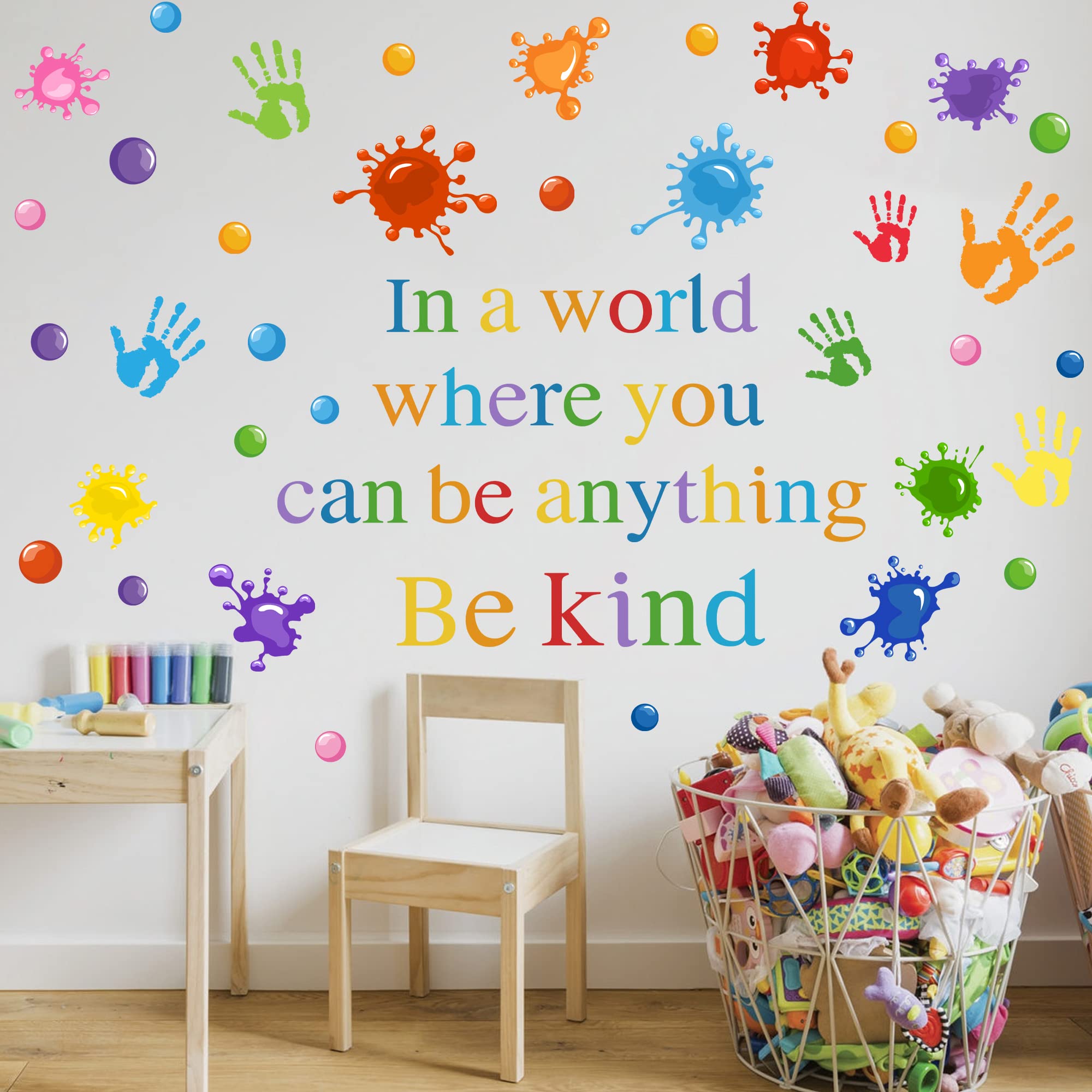 Colorful Inspirational Wall Decals Motvational Phrase Wall Stickers Positive Sayings Lettering Decal Paint Splatter Handprint Wall Stickers for Kids Girls Classroom Playroom Nursery Bedroom Decor