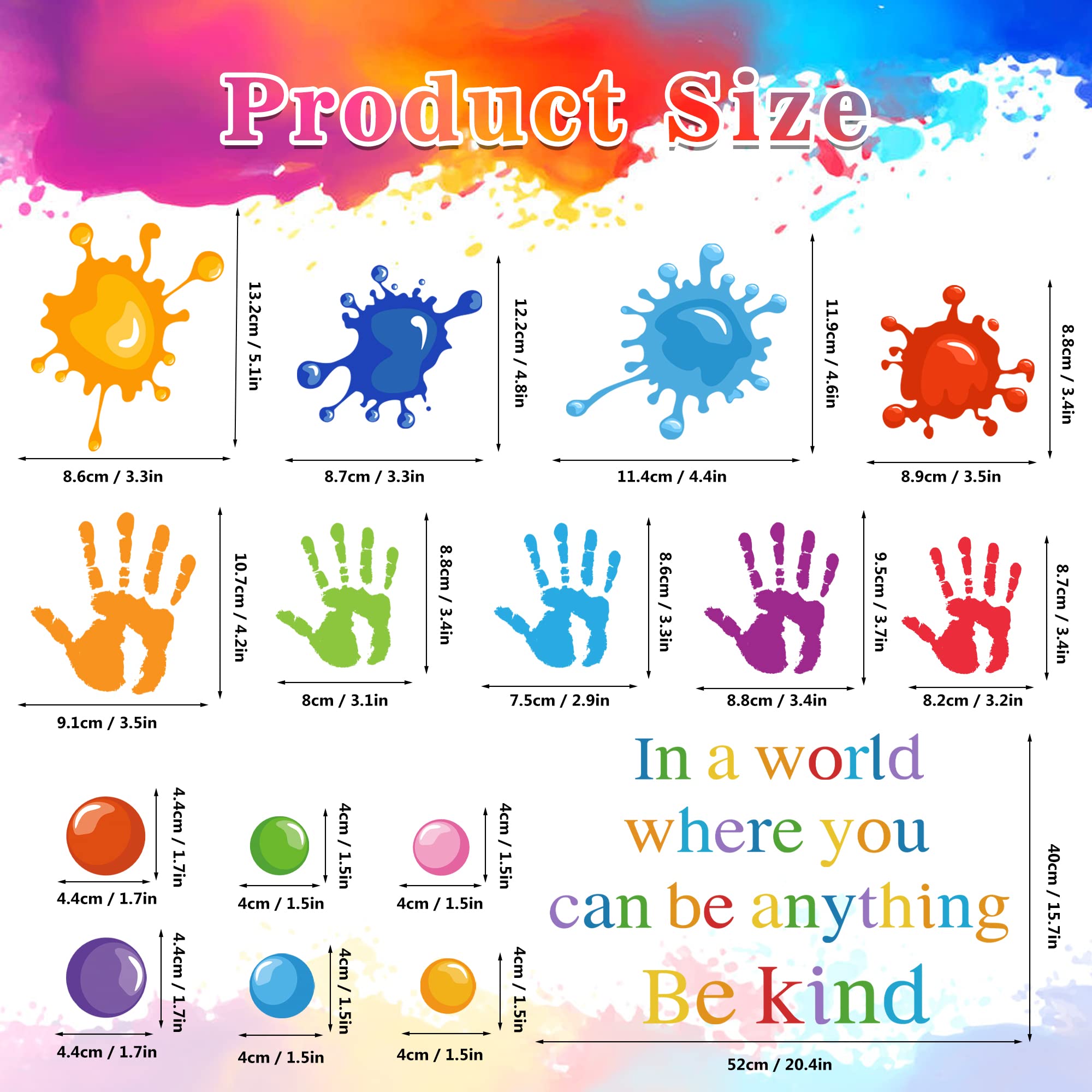 Colorful Inspirational Wall Decals Motvational Phrase Wall Stickers Positive Sayings Lettering Decal Paint Splatter Handprint Wall Stickers for Kids Girls Classroom Playroom Nursery Bedroom Decor