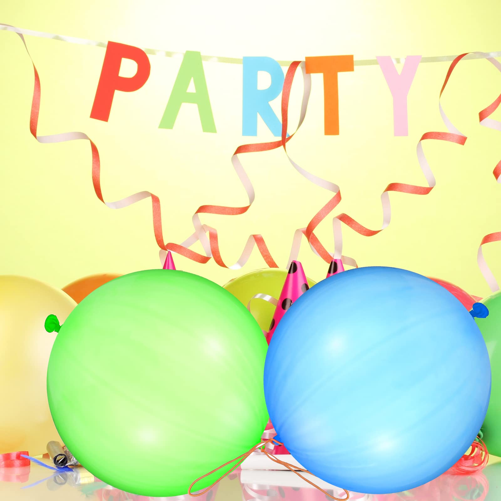 100 Pcs Punch Balloons Punching Balloon Assorted Color Heavy Duty Party Favors for Kids, Bounce Balloons with Rubber Band Handle for Birthday Party Wedding