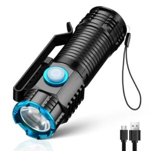 lexall small flashlight, 1200 high lumens, usb rechargeable compact led flashlight with clip, mini pocket sized edc flashlight with unique tail design