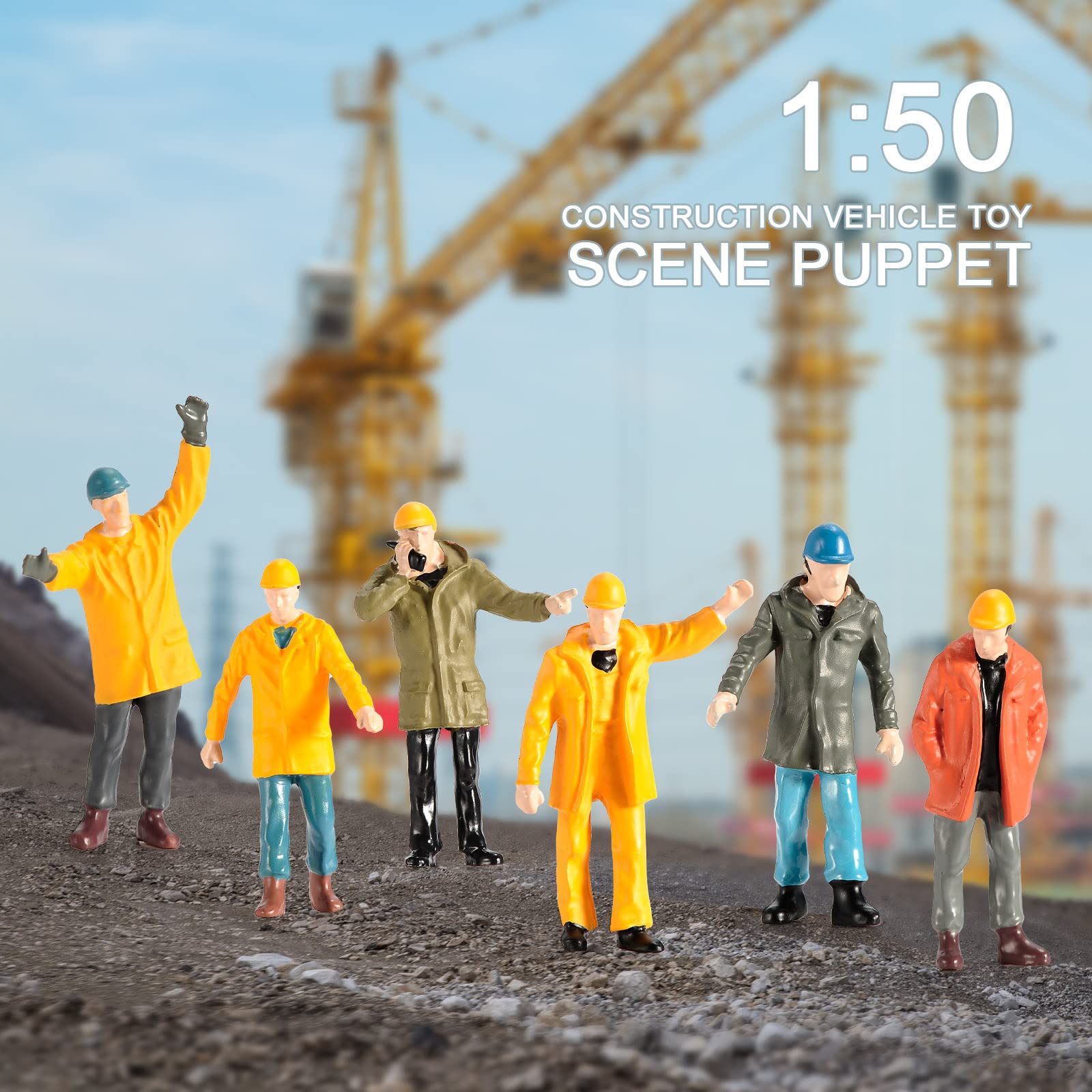 Colorful 6Pcs Tiny People Figures,1:50 Scale Model Worker Hand Painted Figures Male Construction Scene Site Figures for Miniature Scenes