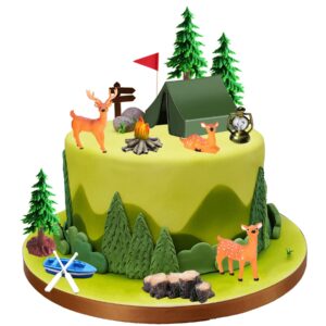 15pcs camping cake decorations - camping cake toppers fireside camp decor set for kids camper camping fans' birthday party cake decors