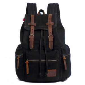 canvas backpack unisex vintage casual rucksack 17 inch laptop daypacks schoolbag college bookbag hiking camping travel bag black
