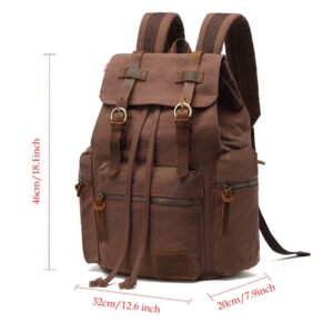 Canvas Backpack Unisex Vintage Casual Rucksack 17 inch Laptop Daypacks Schoolbag College Bookbag Hiking Camping Travel Bag Black