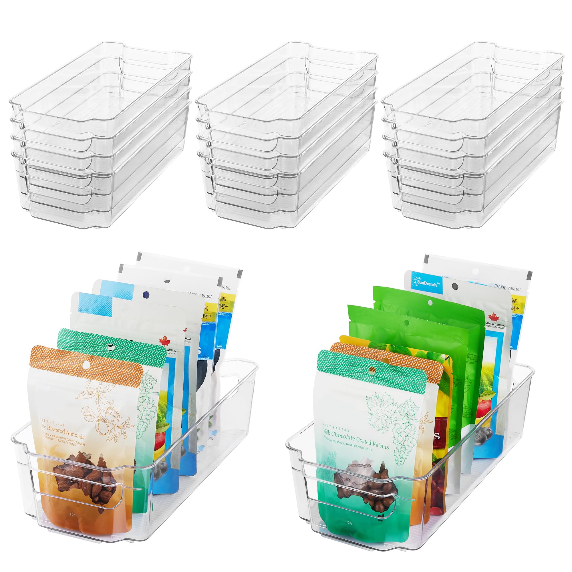 HOOJO Refrigerator Organizer Bins - 14pcs Clear Plastic Bins For Fridge, Freezer, Kitchen Cabinet, Pantry Organization and Storage, BPA Free Fridge Organizer, 12.5" Long-Medium