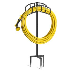 miuvibeni garden hose holder, detachable metal hose stand, outdoor water hose holder freestanding hose hanger, heavy duty hose storage stand for outside lawn & yard, black