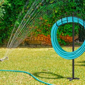 MIUVIBENI Garden Hose Holder, Detachable Metal Hose stand, Outdoor Water Hose Holder Freestanding Hose Hanger, Heavy Duty Hose Storage Stand for Outside Lawn & Yard, Black