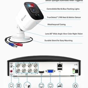 Swann Security Camera, 1080p DVR Bullet Surveillance Cameras with 1TB HDD, 8 Channel 8 Cam, Indoor Outdoor Wired Surveillance Camera, Color Night Vision, Heat Motion Detection, LEDs