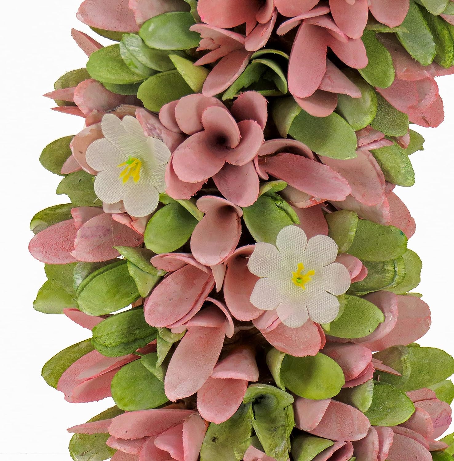 National Tree Company Artificial Wreath Decoration, Pink, Lightweight Foam Base, Decorated with Pink and Green Assorted Wood Cut Flowers, Flowing Green Leaves, Spring Collection, 18 Inches