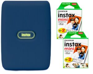 fujifilm instax mini link smartphone printer + fujifilm instax mini instant film (40 sheets) bundle with sturdy tiger stickers + deals number one cleaning cloth (dark denim)