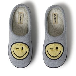 dearfoams smile icon retro preppy men's & women's slipper, women's grey, medium
