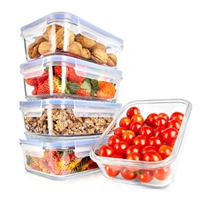 nutrichef 10-piece glass food containers - stackable superior glass meal-prep storage containers, newly innovated leakproof locking lids w/air hole, freezer-to-oven-safe,blue