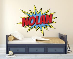 cutedecals custom comic name wall decal - personalized comic name wall art decal - superheroes nursery wall decor - wall decal for nursery bedroom decoration (small wide 16''x15'' height)